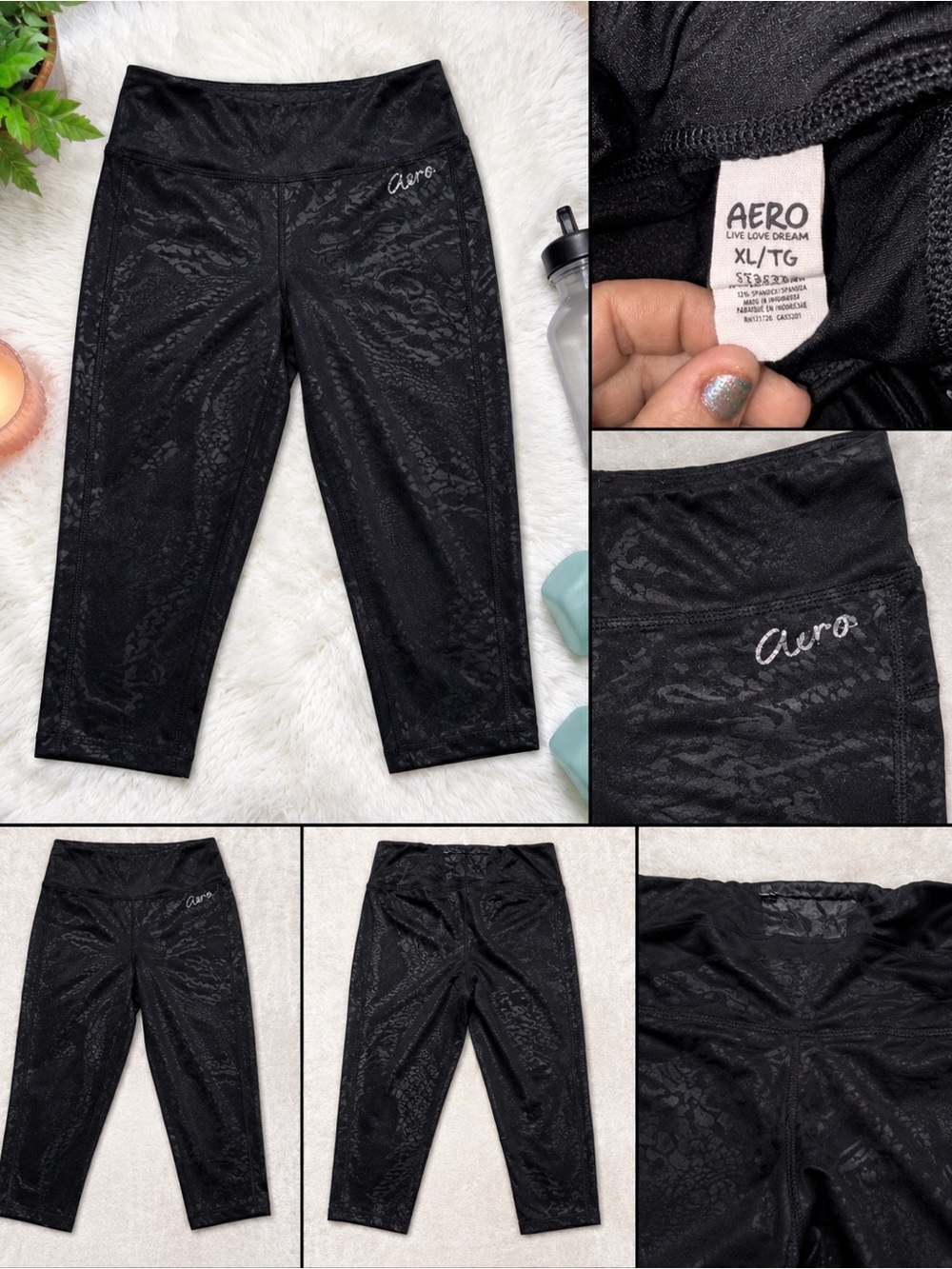 Aeropostale Black Cropped Leggings with Subtle Jacquard